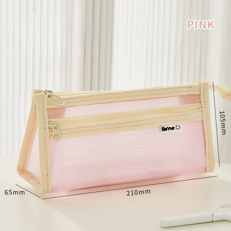 Wholesale Transparent Double-layer Mesh Pen Bags
